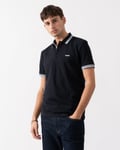 BOSS Green Paddy Mens Cotton-Piqué Polo Shirt with Contrast Logo - Navy - Size Large