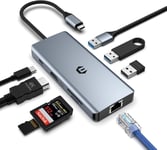 Hub USB C, répartiteur USB C, Adaptateur multiport 8 en 1 pour MacBook, Station d'accueil Double écran avec HDMI 4K, LAN RJ45, USB 2.0, 100 W PD, SD/TF, 2 Ports USB 3.0