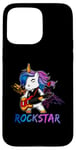 Coque pour iPhone 15 Pro Max Licorne Rock Star Guitare à bascule Musique Chanteur Rock Band