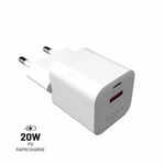 Fixed Laddare Mini PD Travel Charger USB-C & USB-A 20W Vit