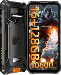 WP23 Pro Téléphone Incassable-16Go RAM+128Go ROM/TF 1To,Batterie 10600mAh,Écran 6.52"" HD+ Android 13 Smartphone Débloqué,Caméra 13MP,Telephone Portable Étanche Dual SIM 4G/NFC/GPS-Orange.[U148]