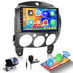 Ohradio 2+64GB Autoradio Android 13 pour Mazda 2 2007 2008 2009 2010-2014 avec Carplay sans Fil et Android Auto sans Fil, 2 DIN Écran Tactile de 9", HiFi, WiFi, GPS, BT RDS/FM SWC+Caméra de Recul+MIC