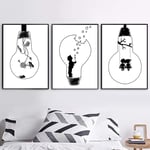 YHSM Black White Bulb Swing Nordic Poster And Print Wall Art Canvas Painting Wall Pictures Kids Baby Room Scandinavian Home Decor 60X80cm No Framed 3 Pcs Set