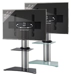 VCM TV Stand Presentation Bracket Pedestal with Shelf Aluminum Glass VESA Zental Black Glass