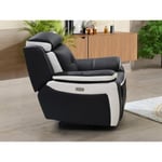 Vente-unique Fauteuil relax électrique en cuir ANGELIQUE - Noir/blanc