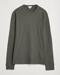 Sunspel Long Sleeve Waffle T-Shirt Drill Green