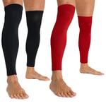 CityComfort Chaussettes Foot Homme Chaussettes de Foot sans Pied Jambiere Foot Manchon Chaussette Football Sock Sleeve Sportswear Homme Taille Unique (Rouge/Noir, Lot de 2)