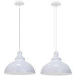 2PCS Suspension Luminaire Rétro Vintage Douille E27 Lustre D'Intérieur Abat-Jour En Métal Pour Bar, Grange, Café, Loft, Blanc