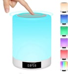 Lampe de Chevet Tactile Rechargeable Portable, Lampe de Table Enceinte Bluetooth Musique, FM Radio Réveil Lumière LED Multicolor Mains Libres, Idée Cadeau Fille, Ado, Mère, Anniversaire