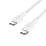 Belkin USB Type C to C Cable, 100W Power Delivery USB-IF Certified 2.0 USB C Charger Cable with Double Braided Nylon Exterior for iPhone 16, 15, iPad, MacBook, Galaxy, Pixel and More -2 m, white