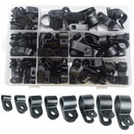 Lot de 200 clips de fixation pour câble en nylon type r avec vis de fixation électrique Noir