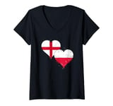 Womens Poland Flag and England Flag in Hearts A Polish English V-Neck T-Shirt