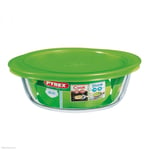 Pyrex Microwave Safe Classic Round Glass Dish With Vented Lid 1L - Green