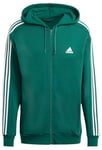 adidas Homme Essentials Fleece 3-Stripes Full-Zip Hoodie, Collegiate Green/White, 3XL