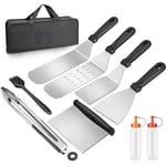 9 Pcs Ensemble de Spatuleen Acier Inoxydable, Ensemble d'accessoires pour Plaque chauffante Professionnelle bbq, Barbecue Spatule ustensiles Set,