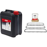 Oregon - Lot de 3 Chaînes de Tronçonneuse et Huile de Chaîne 5L, Chaîne 3/8" Low-Profile pour Guide-Chaîne de 35cm / 14", Jauge 1.3mm et 52 Maillons, Compatibles avec Bosch, Makita et autres