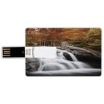 8G USB Flash Drives Credit Card Shape Waterfall Decor Memory Stick Bank Card Style Water Falls to The Lake through Rocks Surrounded by Fall Trees,White Green and Orange Waterproof Pen Thumb Lovely Ju