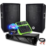 Pack Sonorisation 2 enceintes BMS08 amplificateur DJ PRO 1000W Table de mixage MINI4, Jeu de lumière Boule LED RVB