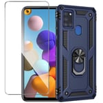 Phone Case Heavy Duty Cover for Samsung Galaxy A21S Case with Screen Protector，Shockproof Magnetic Kickstand Cover Case,