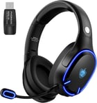 Casque Bluetooth sans Fil, Casque de Jeu à Double Puce, Bluetooth 5,3 pour Téléphones/Ordinateurs, Dongle 2,4GHz pour PC/PS4/PS5/TV/Switch, Microphone Antibruit, 30 Heures, LED