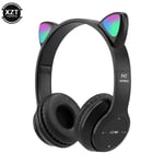 black Oreille de chat Bluetooth sans fil P47 avec micro, écouteurs stéréo, casques de basse, écouteurs PC, casque de téléphone Gamer, sauna, pour fille, enfants ""Nipseyteko