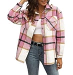 Timuspo Veste chemise à carreaux en flanelle pour femme - Manches longues - Coton - Revers - Blouse boutonnée - Manteau shacket, Rose, XL