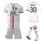 Regenboghorn Barn Fotboll Kits Fotbollströja Träning T-shirt Kostym 21/22-2a Messi PSG Away 26 (140-150 cm)