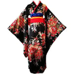 Huo japansk körsbärsblommig svart kimono anime cosplay-dräkt lolita-klänning