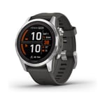 Garmin Fenix 7S Pro Solar GPS-älykello hopea teräs/harmaa silikoniranneke