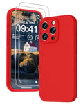 GOODVISH 3 en 1 Coque iPhone 15 Pro Max Silicone Liquide - avec 2 Verre Trempé - Étui Protection Précise de Caméra [Résistant aux Rayures] [Antidérapant] iPhone 15 Pro Max Case 6.7", Rouge