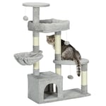 PawHut Arbre à Chat Arbre à Grimper griffoir pour Chat Hauteur 104 cm Centre d'activités Multi-Niveaux colonnes renforcées 3 Boules suspendues Gris Clair