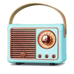 PRUNUS J-999 Mini Enceinte Bluetooth Rétro Portable, Petite Enceinte Radio FM avec Haut-Parleur Puissant 3W, Diaphragme de Basse, Appels Mains Libres, Enceinte Vintage Support USB/TF/AUX (Bleu)