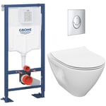 Grohe - Pack wc Bâti-support autoportant Solido + Cuvette sans bride Cersanit + Abattant SoftClose + Plaque chrome (AUTOPORTANTMILLE.2)