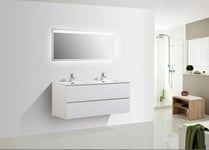 Meuble salle de bain Alice 1200 blanc mat, Avec miroir LED 2137, Mat, 120x48x50cm