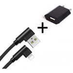 Pack Pour Ipad Mini 4 Lightning (Cable 90 Degres Fast Charge + Prise Secteur Couleur) - Noir