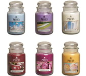 Price's Fragrance Range Scented Large Glass Jar Candle Bundle Includes Cotton Powder, Lavender Lemongrass, Open Window, Black Cherry, Damson Rose, Vanilla Cupcake 900 Hours