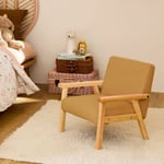 Fauteuil enfant en bois et tissu bouclette moutarde. ISAK L 47 x P 43.5 x H 50cm