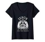 Womens Jesus is The Reason for The Season Festive Christmas Carol V-Neck T-Shirt