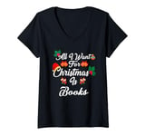 Womens All I Want For Christmas Is Books V-Neck T-Shirt