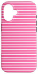 Coque pour iPhone 16 Rose Blanc rayé Girly Esthétique Preppy Stripe