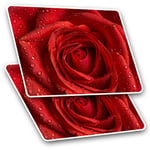 2 x Rectangle Stickers 10 cm - Red Rose Macro Shot Water Droplets #16707