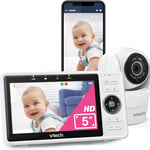 VTech Babyphone Camera 5" Camera Bebe 1080p, Vue Grand Angle 120°, Vision Nocturne, Zoom pan-Tilt à Distance, Talc bidirectionnel, Fonctionne avec iOS et Android, WiFi