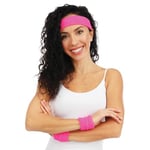 P'tit Clown - Set Bandeau et Poignets Éponge - Adulte - Accessoire Déguisement Fluo - Pour Compléter Costume Carnaval, Fête Costumée, Thème Rétro, Danse Années 80 (Rose fluo)