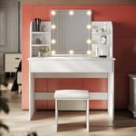 Sunxury - Coiffeuse sonni Blanc avec miroir et tabouret,avec lampe à miroir Led,3 modes d'éclairage et 10 luminosités, fonction mémoire