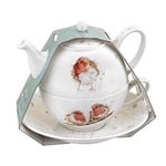 Portmeirion Home & Gifts Wrendale Tea for One with Saucer (Robins), Bone China, Multi Coloured, 16.5 x 16.5 x 15 cm