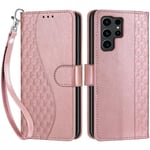 Coque pour Samsung Galaxy S24 Ultra 5G, Housse en Cuir PU Flip Pochette Portefeuille Étui avec Emplacement Carte Samsung S24 Ultra Coque Magnétique Antichoc (Or Rose)