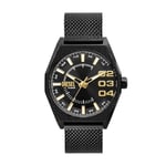 Diesel Scraper Montre pour Homme, Mouvement à Quartz avec Bracelet en Silicone, Acier Inoxydable ou Cuir, Noir et Ton Or, 43mm