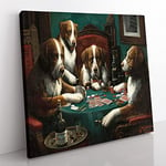 Dogs Playing Poker by Cassius Marcellus Coolidge Classic Painting Canvas Wall Art Print Ready to Hang, Framed Picture for Living Room Bedroom Home Office Décor, 50x50 cm (20x20 Inch)