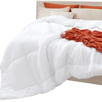 Bedsure Couette Alternative en Duvet matelassé Toutes Saisons avec languettes - Lavable en Machine - Cadeau pour Femme (Blanc, Grand lit, 223,5 x 223,5 cm)