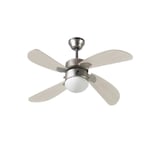 Farelek - Bermudes O 107 Cm - Ventilateur De Plafond Reversible, 4 Pales Chene Clair + Eclairage 1 Globe 60w E27 - 112423 Farelek